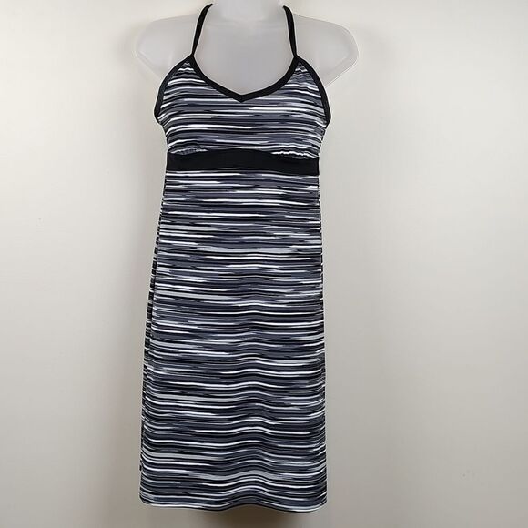 Athleta Shorebreak V-neck Racerback Gray Striped Athletic Dress Size Small - Picture 1 of 11